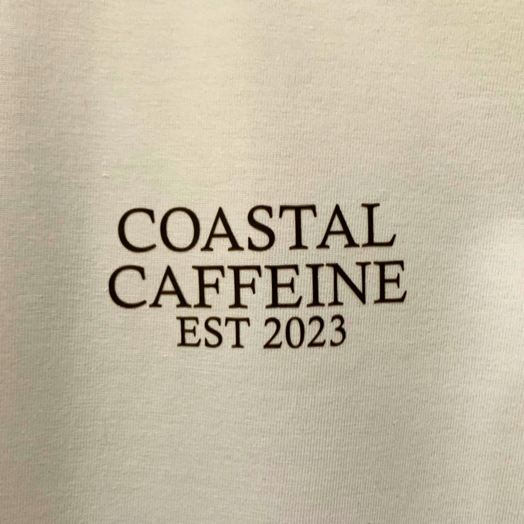 "COFFEE BY THE BEACH" TEE IN WHITE