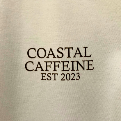 "COFFEE BY THE BEACH" TEE IN WHITE